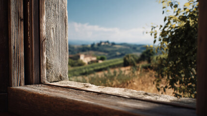 Village landscape seen from a small window cozy nature view