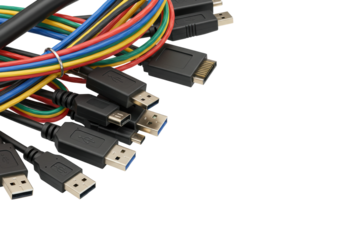 Connecting technology a collection of diverse usb cables digital workspace product indoor isolated on transparent background