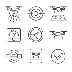 Fototapeta premium Drone interface icons: linear style for technology and navigation design