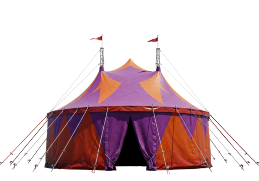Circus tent setup outdoor event structure festival environment ground level entertainment concept isolated on transparent background