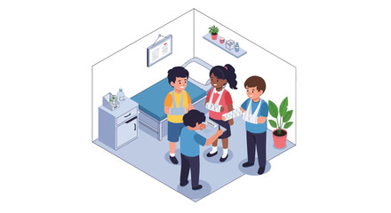 Children receiving medical attention in a hospital room, showing care and support.