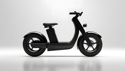 Fototapeta premium Black silhouette of a sleek futuristic electric unicycle with smooth curves and sharp lines, centered on white background, modern personal mobility tech