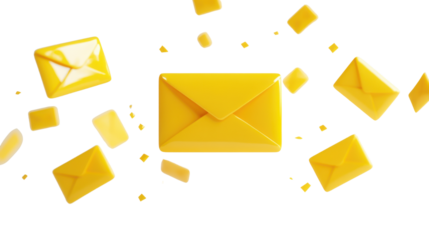 Yellow email or mail with notification icon 3d background illustration on white background