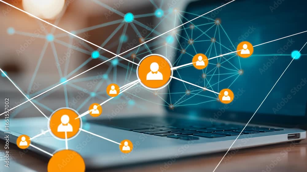 Aufkleber digital network connectivity: a sophisticated network of interconnected nodes, symbols of individual