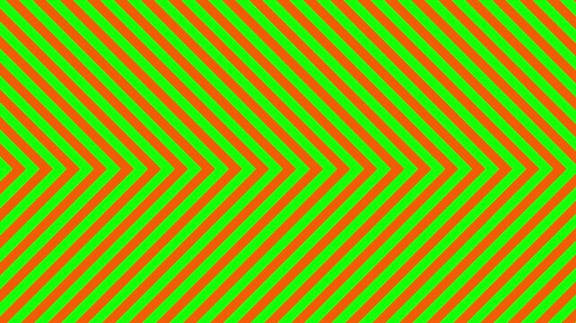 An eye-catching geometric pattern composed of diagonal chevron arrow lines in vivid green and orange colors. Ideal for futuristic video overlays, electronic music visuals, dynamic gaming stream backdr