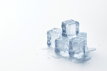 Close-up of melting ice cubes on a clean white surface