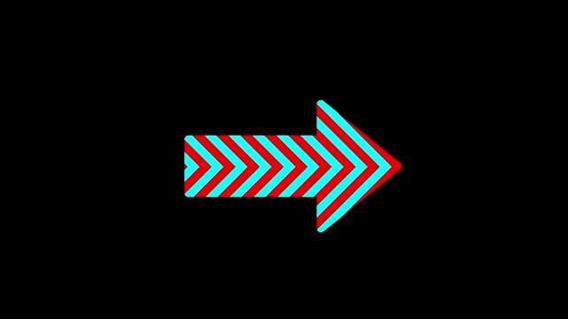 Red and cyan neon chevron arrow pointing to the right, glowing brightly on black background. Futuristic illuminated navigation sign for transitions, overlays, and direction effects.