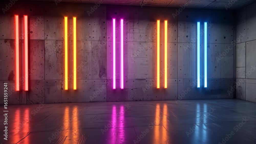 Poster illuminated pillars of color: a striking display of vertically aligned, neon-lit pillars in an abstr