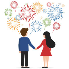 Vector illustration of couple with fireworks on white background, celebration theme