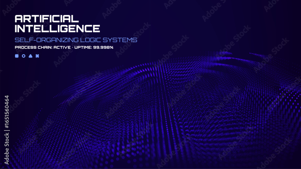 Fototapete artificial intelligence text on blue background with self-organizing logic systems visualization. di