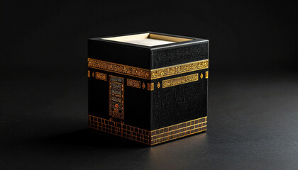 Photography of a miniature Kaaba on a plain black background Ai Image