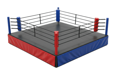 Boxing ring setup for match preparation sports arena indoor environment aerial athletic competition isolated on transparent background