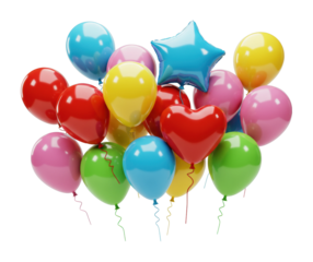 Colorful party balloons display celebration event festive atmosphere indoor setup vibrant viewpoint isolated on transparent background