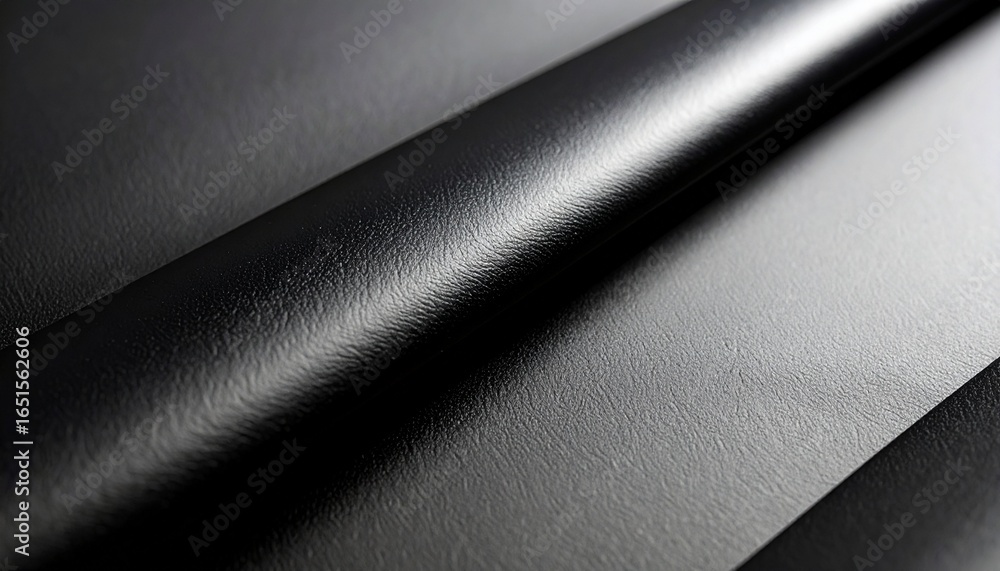 Poster a close-up view shows an elegant piece of smooth black leather material with a rolled edge displayin