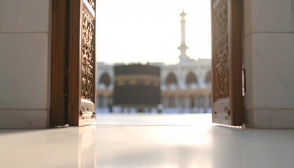 Minimalist photography of the open door of Masjid al-Haram Ai Image
