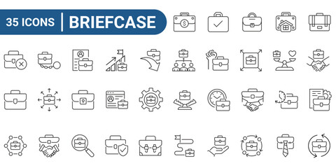 Briefcase line icon set. Includes business, office, and work-related. Editable stroke. Vector illustration