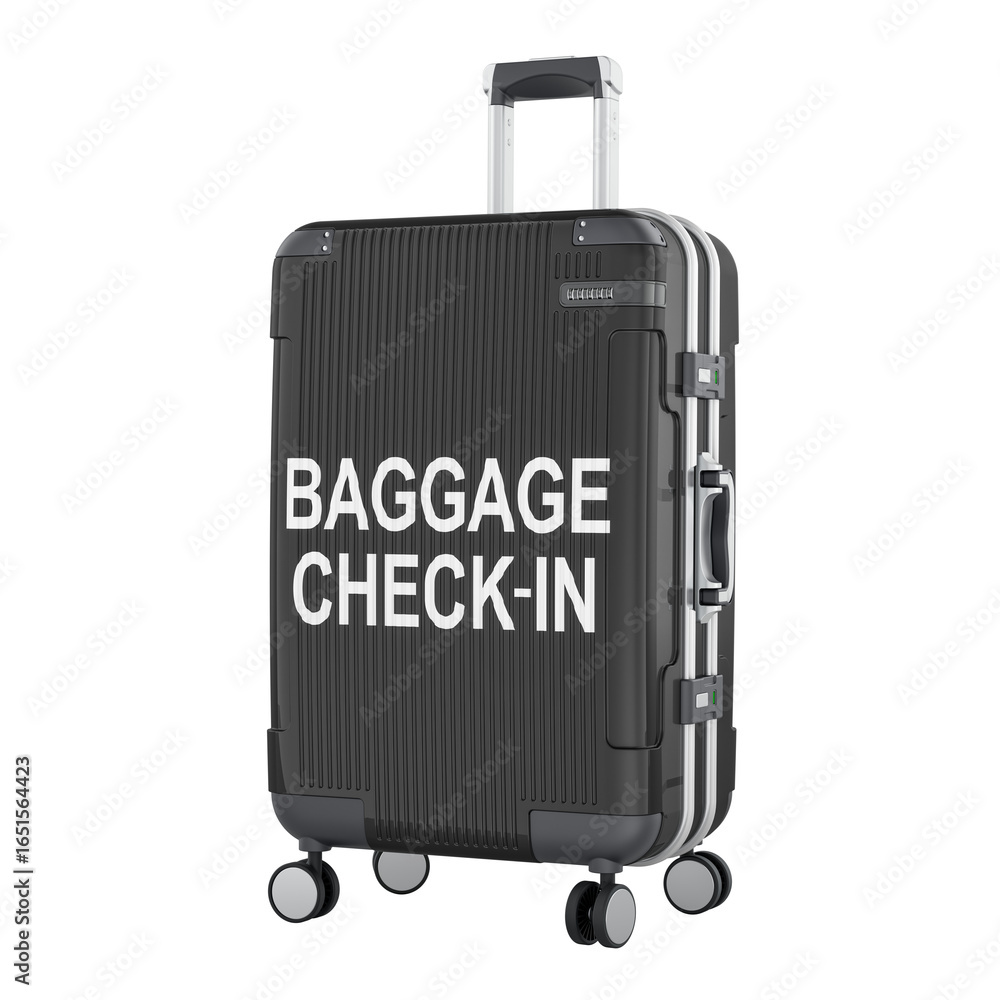 Aufkleber baggage check-in concept with suitcase. 3d rendering