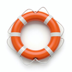 Orange life preserver ring isolated on white background