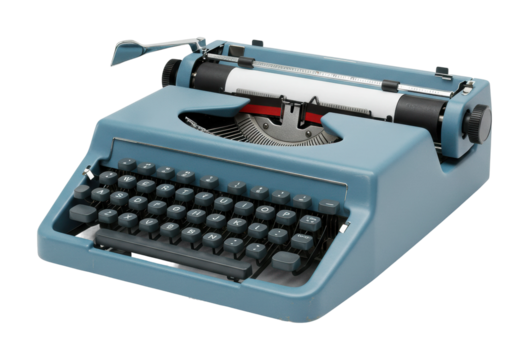 Vintage typewriter action home office product retro environment nostalgic concept isolated on transparent background