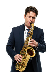 Fototapeta premium Live jazz performance music venue saxophonist studio setting musical artistry for enthusiasts isolated on transparent background