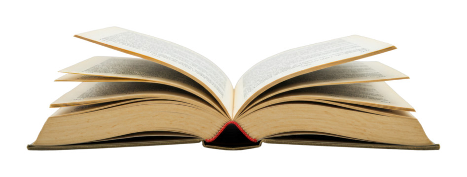 Literary exploration of an open book studio setting minimalistic environment knowledge and imagination isolated on transparent background