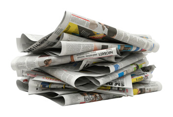 Newspapers piled high in an urban environment print media collection for editorial use isolated on transparent background