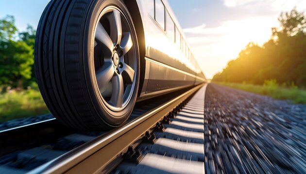 Highspeed train sunset journey.