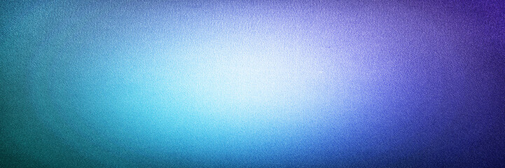 Dark purple violet indigo blue turquoise teal green abstract background. Color gradient. White circle center. Rough grain grainy noise. Light flash glow flare. Festive Christmas.Wide banner.Panoramic.