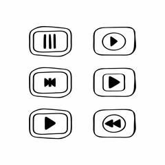 Set of media control buttons with play, pause, forward, and backward symbols isolated on white background for user interface design