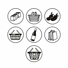 Set of shopping icons isolated on white background collection of market, store, shop, grocery, retail, sale, and purchase symbols
