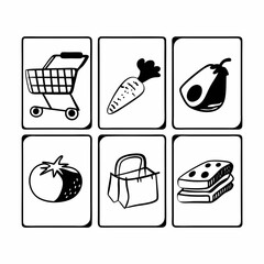 Set of shopping icons isolated on white background collection of market, store, shop, grocery, retail, sale, and purchase symbols