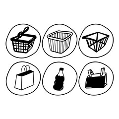 Set of shopping icons isolated on white background collection of market, store, shop, grocery, retail, sale, and purchase symbols