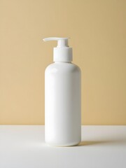 Clean white pump bottle mockup for skincare, cosmetics, and product branding in a studio setting