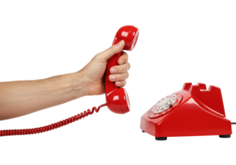 Making a call with a vintage red telephone home office photograph indoor setting communication concept isolated on transparent background