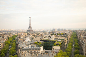 Beautiful view of the Eiffel Tower and streets in the center of Paris, France