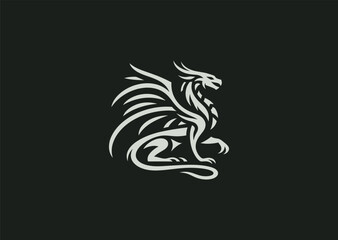A minimalist wyvern dragon logo in clean line art, symbolizing strength, flight, and mythical power.