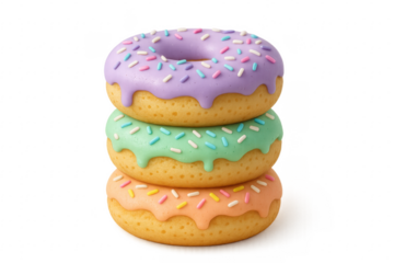 Stack of colorful donuts with sprinkles on transparent background