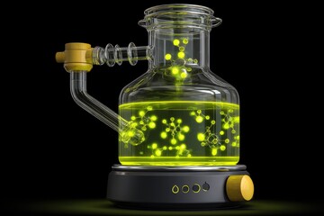 Glass flask with glowing molecules
