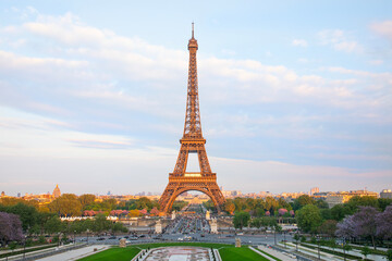 Beautiful view of the Eiffel Tower and streets in the center of Paris, France