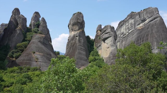 High cliffs of Meteora, Greece during a windy dat
