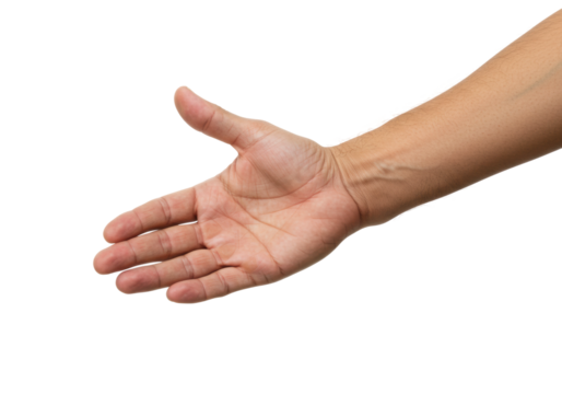 Hand gesture signifying welcome studio setting communication concept isolated on transparent background