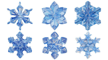 Decorative Blue Snowflakes on Transparent Background for Winter Themes
