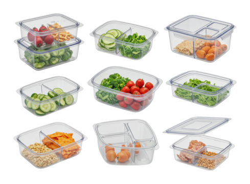 Meal prep made easy versatile food storage containers for fresh ingredients in modern kitchens isolated on transparent background