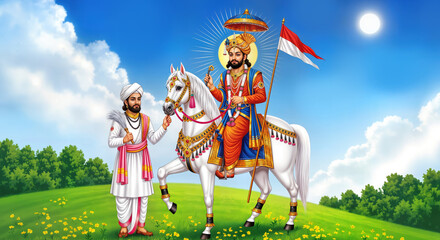Gujarati Ramdevpir Aarti HD Photo: Vibrant artwork highlighting the saint's divine halo.