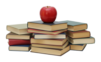 Educational resources books and stacked classroom setting still life focus on learning isolated on transparent background
