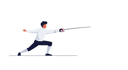 Male fencer in a white uniform executing a lunge, a dynamic vector illustration of swordsmanship.