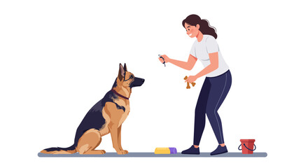 Attentive German Shepherd Dog Sitting, Awaiting Treat from Trainer