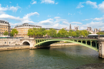 Beautiful view of the Seine embankment in the center of Paris, France