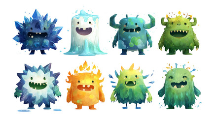 Obraz premium Colorful Cartoon Creatures on Transparent Background for Designs