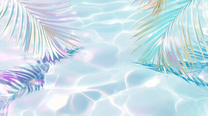 水面に差すヤシの葉が映るトロピカルな水面
